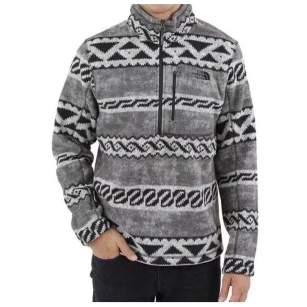 The North Face Mens Gordon Lyons AOP Aztec Fleece Pullover Grey Black XL